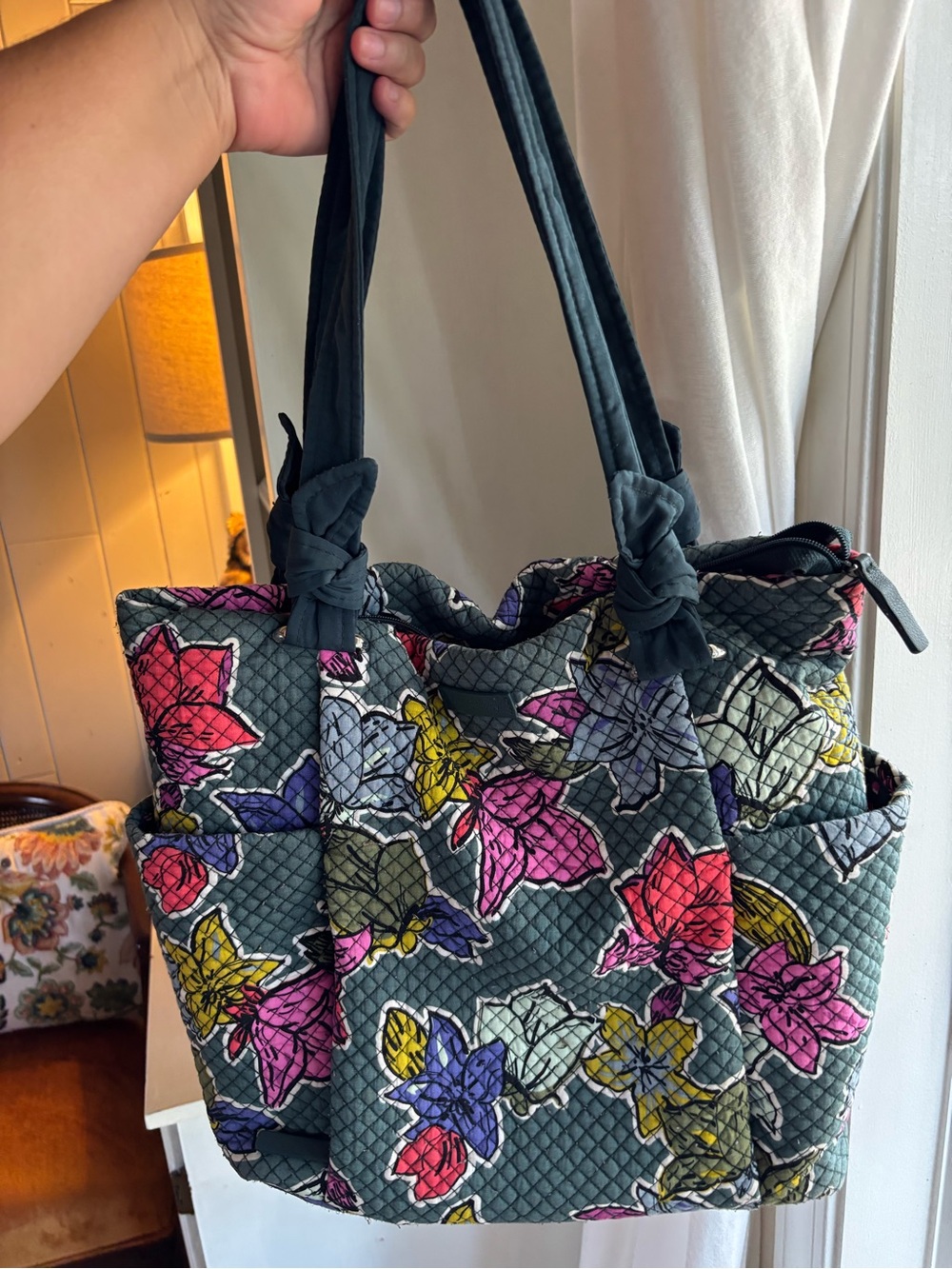 Vera Bradley Hadley Tote Bag Falling Flowers Floral Quilted Cotton Shoulder Bag